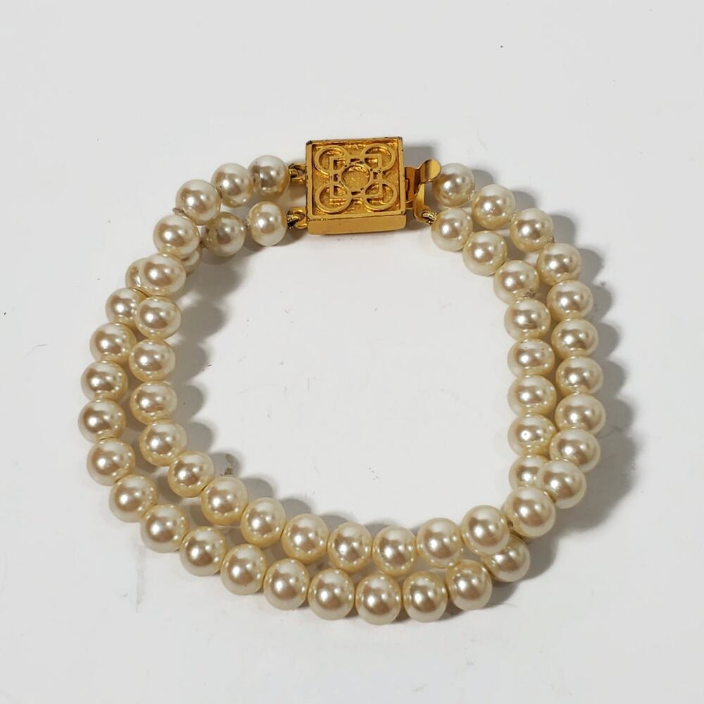 Vintage Frank Lloyd Wright MOMA Champagne Faux Pearl Bracelet 24k Plated Clasp